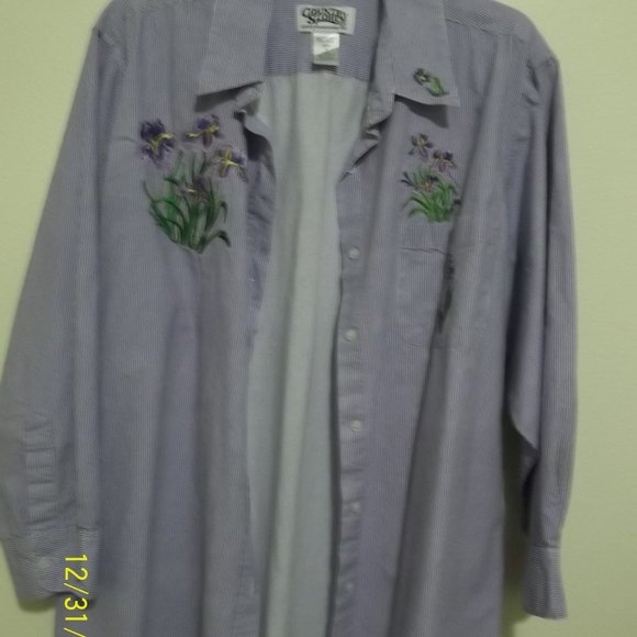 Country Store Two Piece Button Up/Matching Tee Purple w/Iris Motif Size 1X - Picture 2 of 8